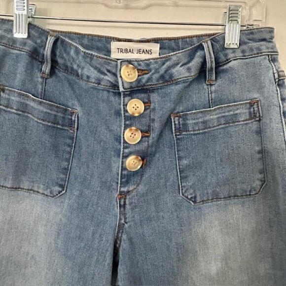 Tribal Womens Wide Leg Jeans Audrey Comfort Stretch Crop Sanded Blue - Picture 4 of 8